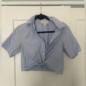 Anthropologie light blue XS button up cropped top